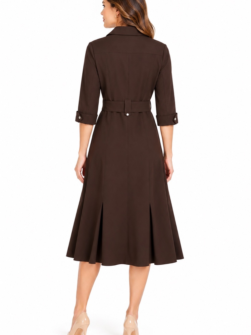 Talbots Vintage Like New Chocolate Brown Belted Midi Dress Size 6 - Picture 3 of 9
